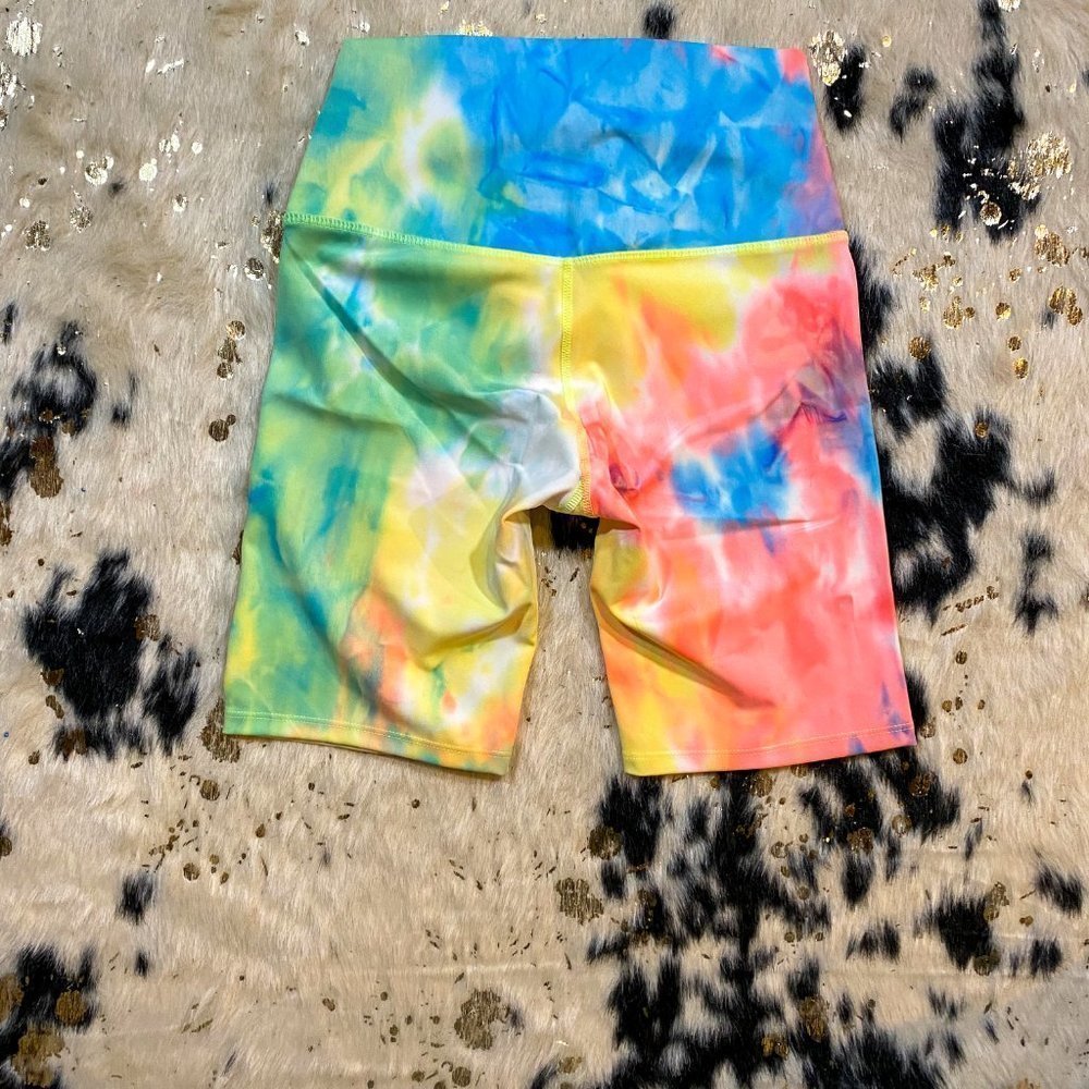 𝅺ZENANA Neon Green and Blue Biker Shorts Activewear Set - Picture 6 of 7